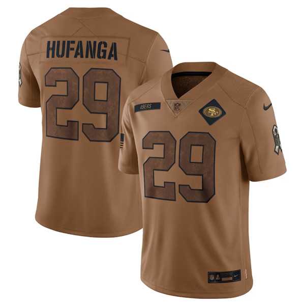 Men%27s San Francisco 49ers #29 Talanoa Hufanga 2023 Brown Salute To Service Limited Football Stitched Jersey Dyin
